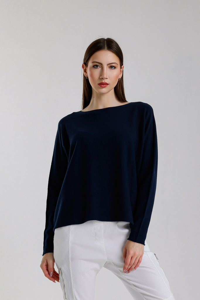 BLS425 409 Navy Laurin Seriously Soft Jewel Neck Sweater