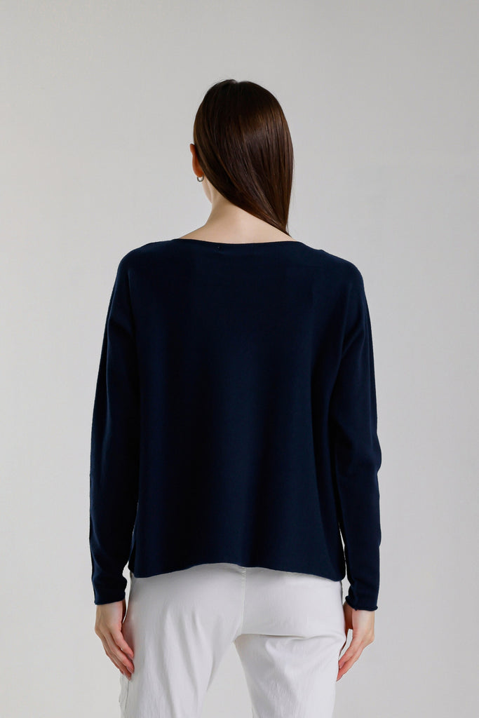 BLS425 409 Navy Laurin Seriously Soft Jewel Neck Sweater