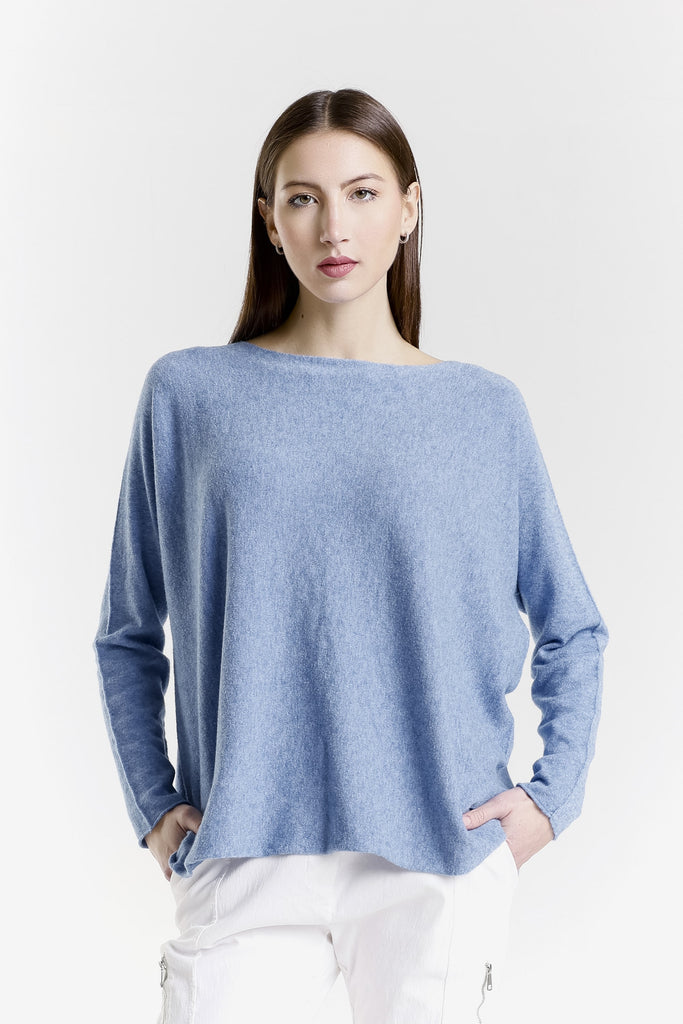 BLS425 411 Navy Melange Laurin Seriously Soft Jewel Neck Sweater-1
