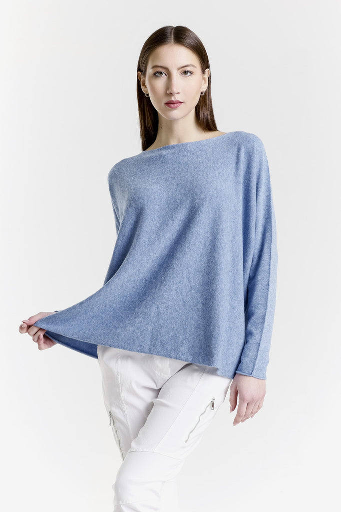 BLS425 411 Navy Melange Laurin Seriously Soft Jewel Neck Sweater-2