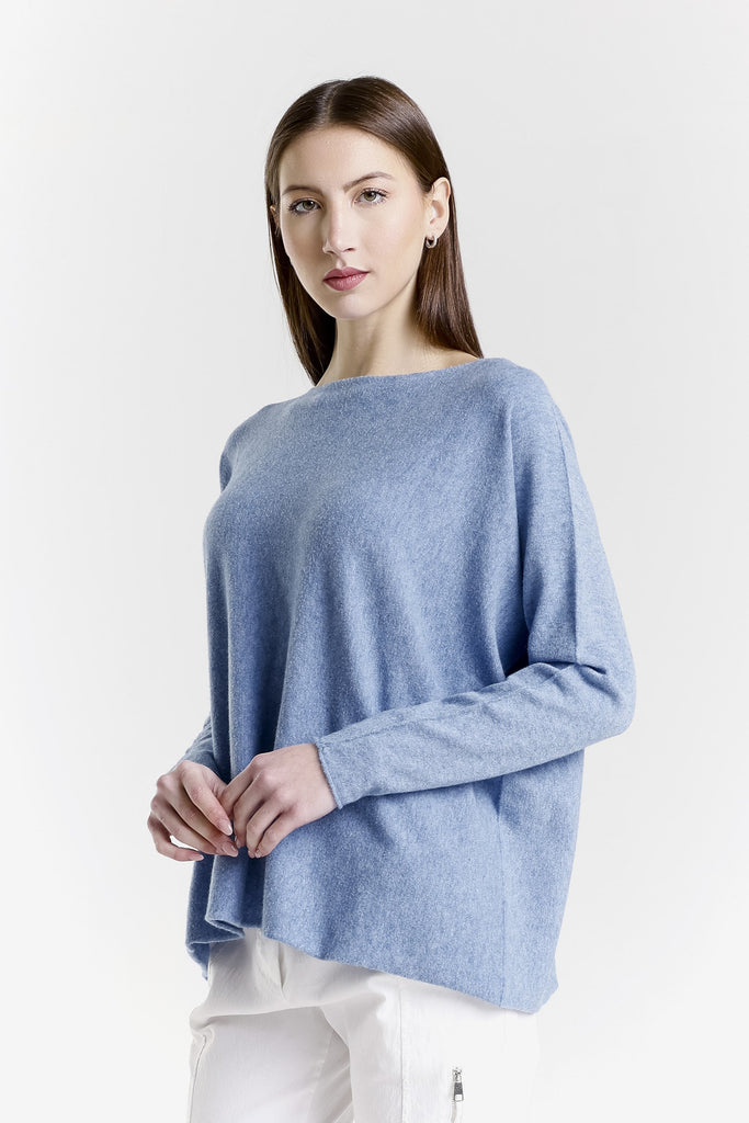 BLS425 411 Navy Melange Laurin Seriously Soft Jewel Neck Sweater-3