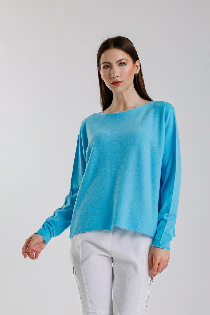 BLS425 440 Turq Laurin Seriously Soft Jewel Neck Sweater