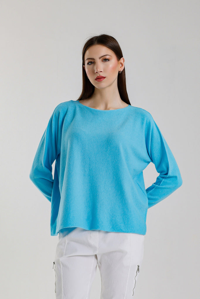 BLS425 440 Turq Laurin Seriously Soft Jewel Neck Sweater
