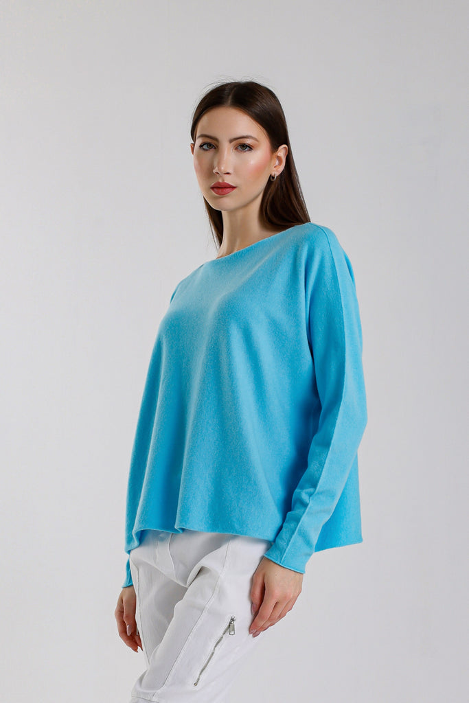 BLS425 440 Turq Laurin Seriously Soft Jewel Neck Sweater