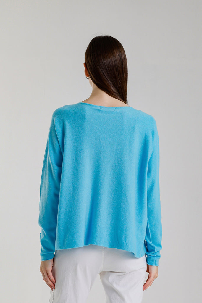 BLS425 440 Turq Laurin Seriously Soft Jewel Neck Sweater