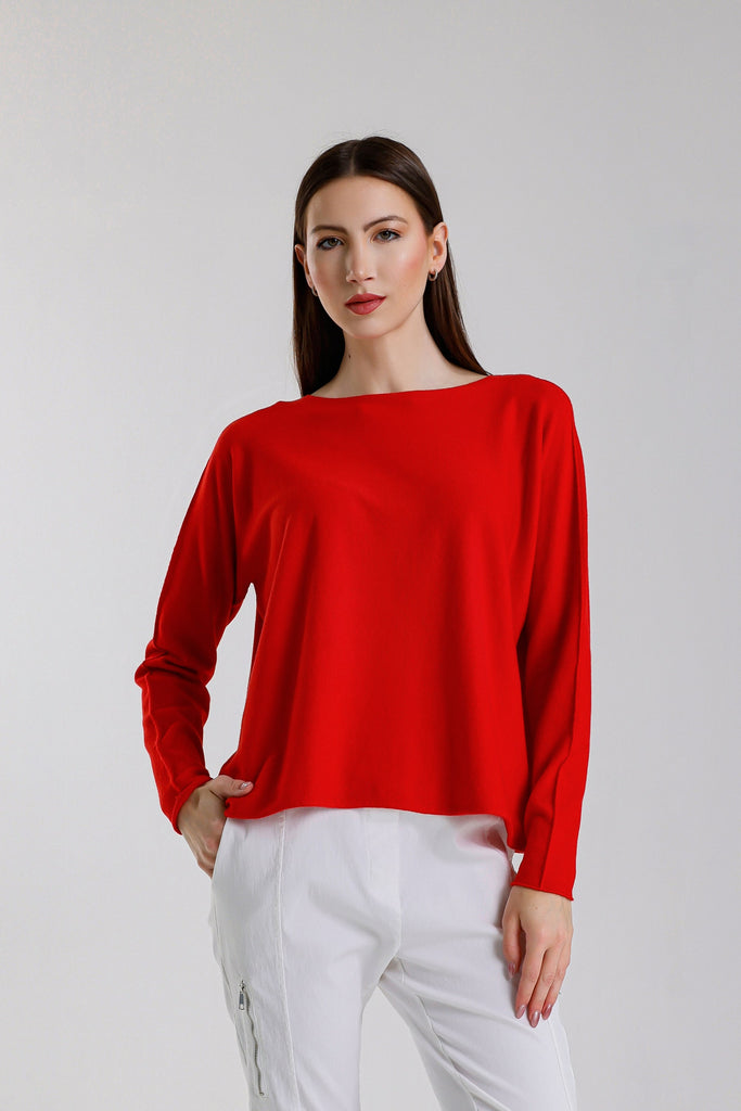 BLS425 600 Red Laurin Seriously Soft Jewel Neck Sweater