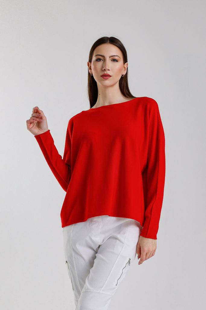 BLS425 600 Red Laurin Seriously Soft Jewel Neck Sweater