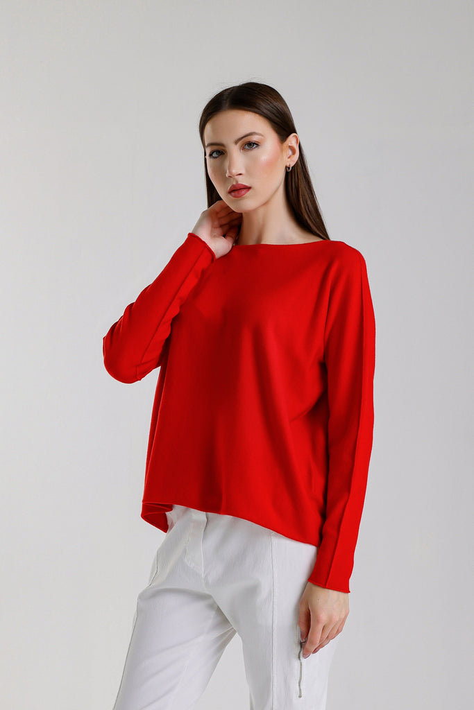 BLS425 600 Red Laurin Seriously Soft Jewel Neck Sweater