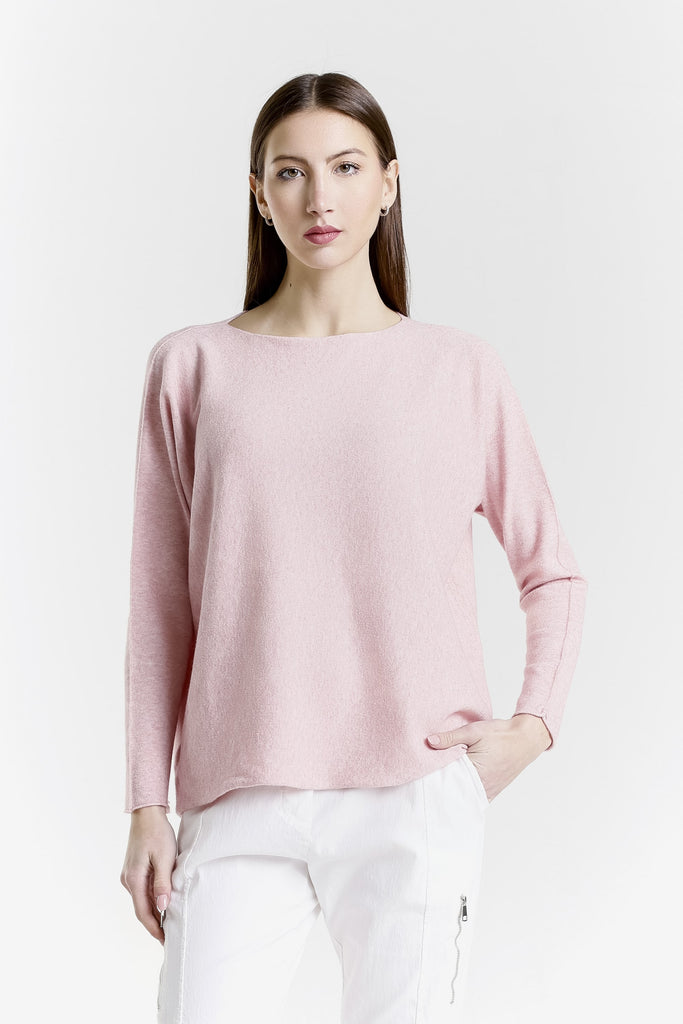 BLS425 665 Pink Melange Laurin Seriously Soft Jewel Neck Sweater-1