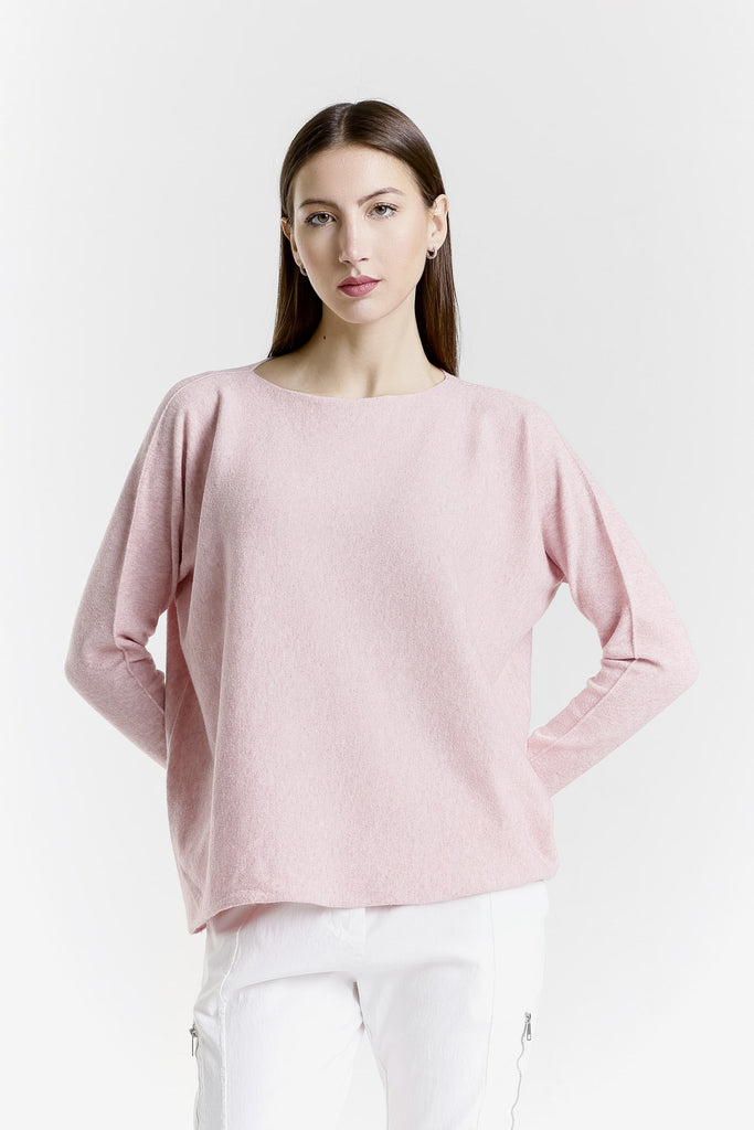 BLS425 665 Pink Melange Laurin Seriously Soft Jewel Neck Sweater-2