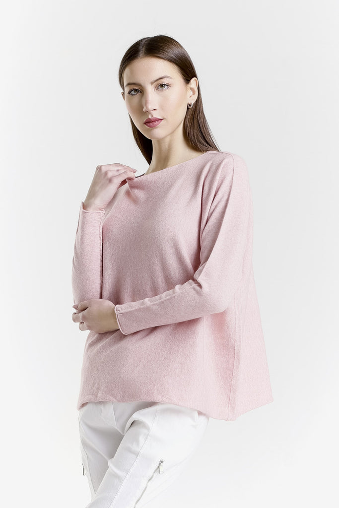 BLS425 665 Pink Melange Laurin Seriously Soft Jewel Neck Sweater-3