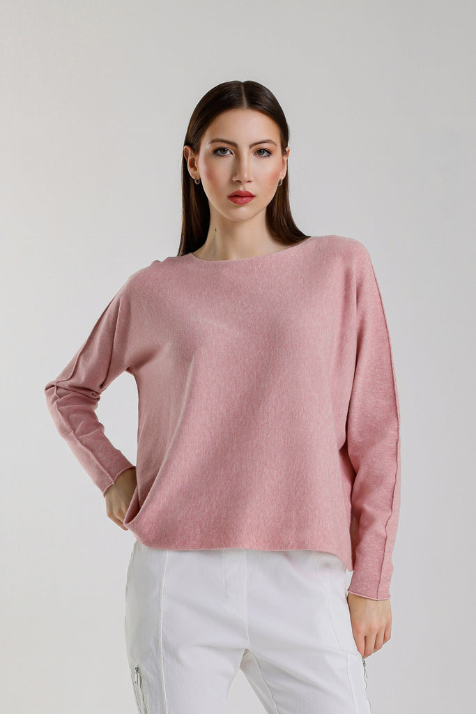 BLS425 665 Pink Melange Laurin Seriously Soft Jewel Neck Sweater