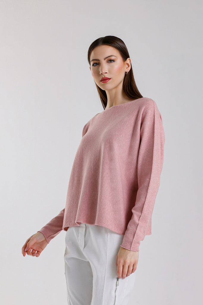 BLS425 665 Pink Melange Laurin Seriously Soft Jewel Neck Sweater