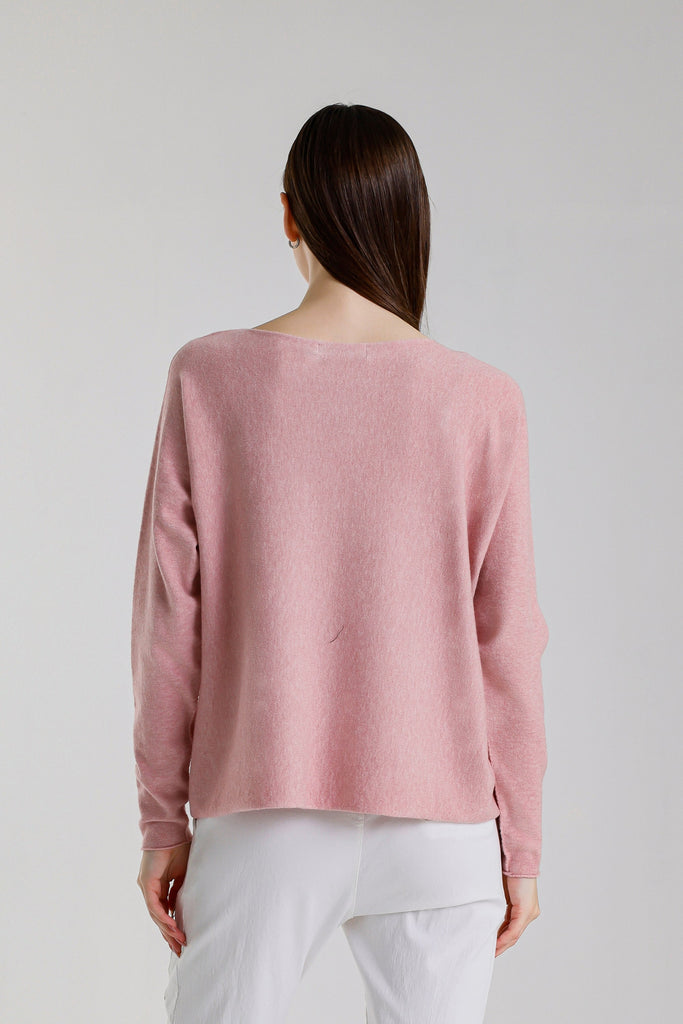 BLS425 665 Pink Melange Laurin Seriously Soft Jewel Neck Sweater
