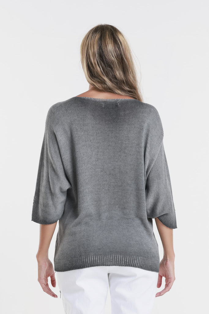 BLS434M 032 Dark Gray Metallic Accent Emilia LS Ribbed Knit Top