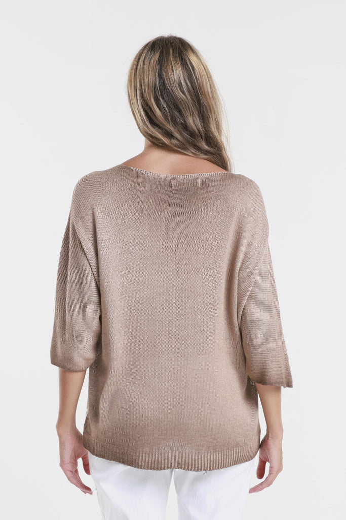 BLS434M 258 Camel Metallic Accent Emilia LS Ribbed Knit Top