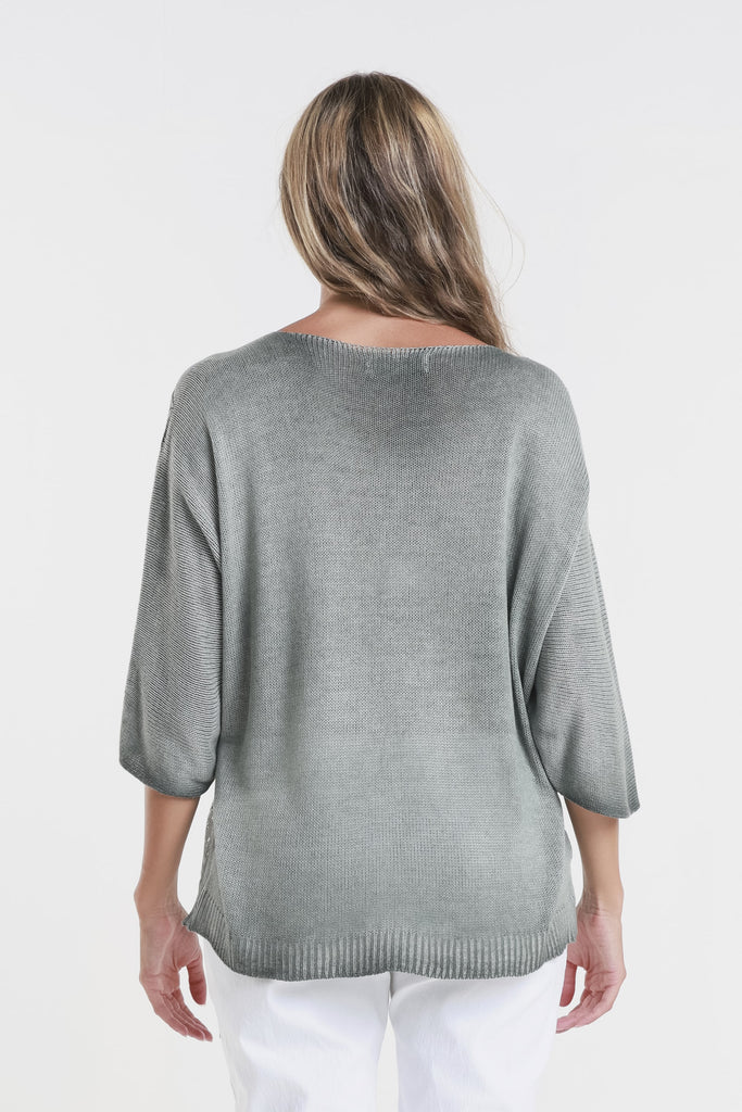 BLS434M 303 Army Metallic Accent Emilia LS Ribbed Knit Top