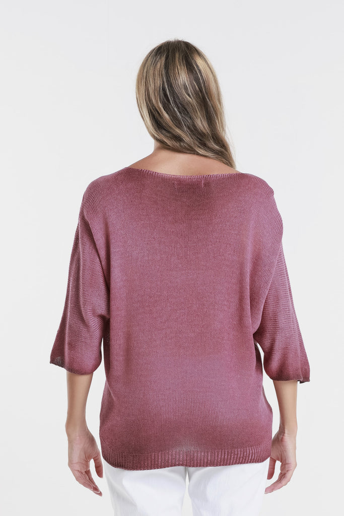 BLS434M 409 Navy Metallic Accent Emilia LS Ribbed Knit Top