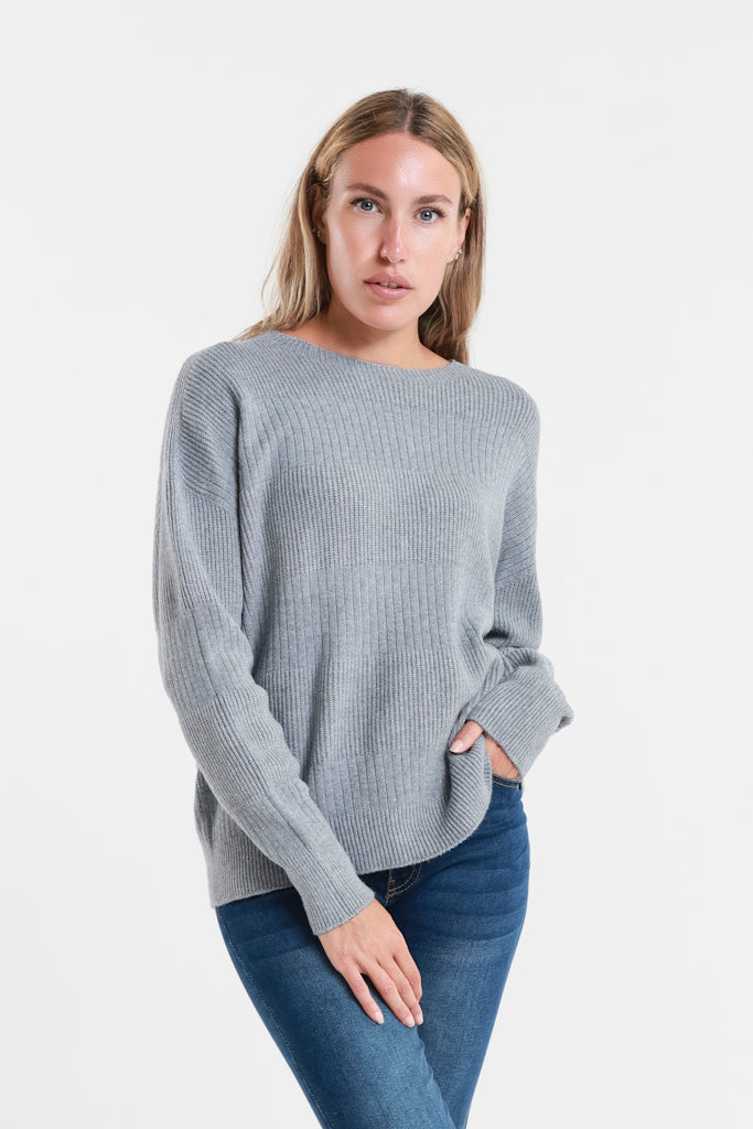 BLS430-011 Slate Heather LS Alternating Rib Knit