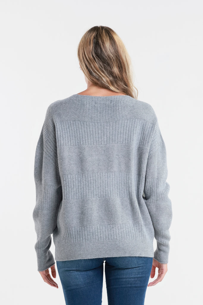 BLS430-011 Slate Heather LS Alternating Rib Knit