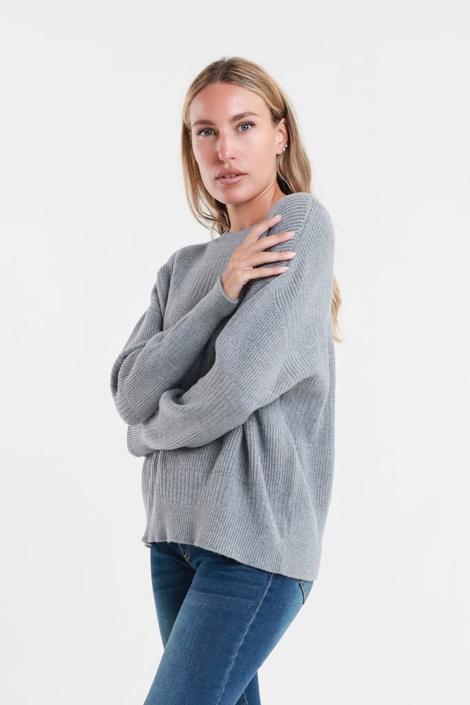 BLS430-011 Slate Heather LS Alternating Rib Knit