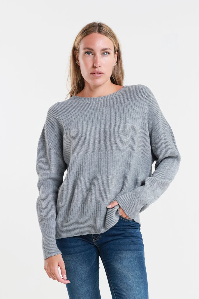 BLS430-011 Slate Heather LS Alternating Rib Knit