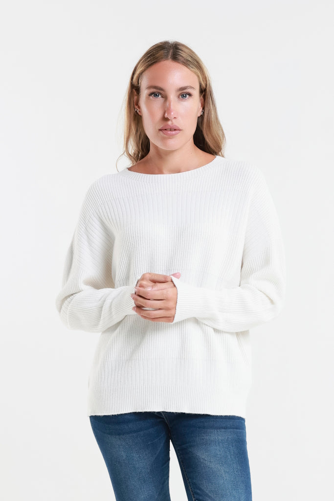 BLS430-105 Cream Heather LS Alternating Rib Knit