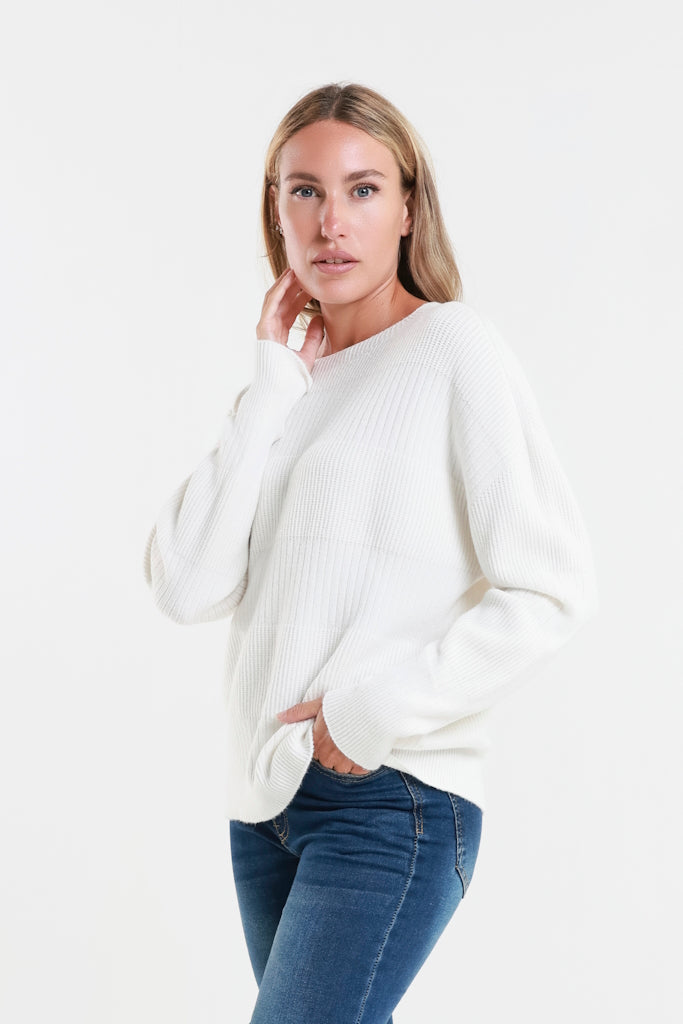 BLS430-105 Cream Heather LS Alternating Rib Knit