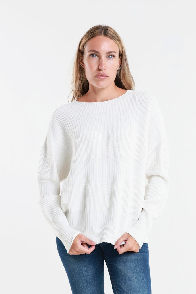 BLS430-105 Cream Heather LS Alternating Rib Knit