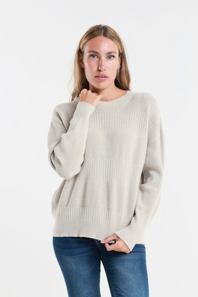 BLS430-250 Beige Heather LS Alternating Rib Knit