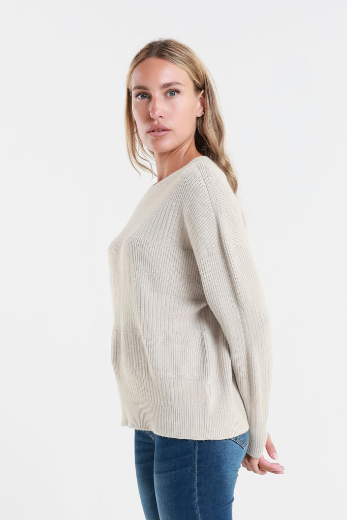 BLS430-250 Beige Heather LS Alternating Rib Knit