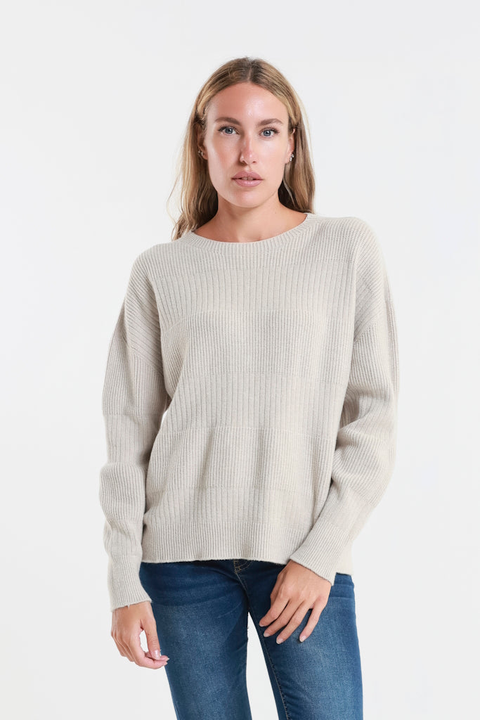 BLS430-250 Beige Heather LS Alternating Rib Knit