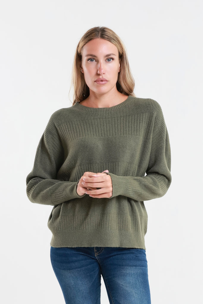 BLS430-303 Army Heather LS Alternating Rib Knit