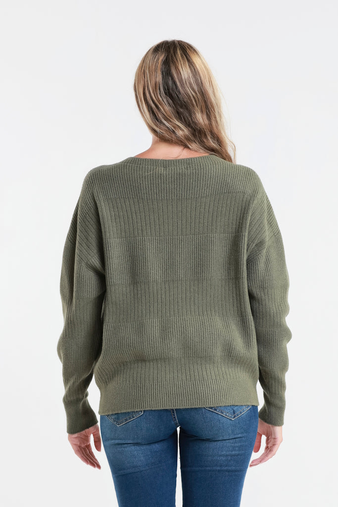 BLS430-303 Army Heather LS Alternating Rib Knit