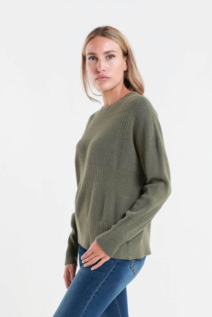 BLS430-303 Army Heather LS Alternating Rib Knit