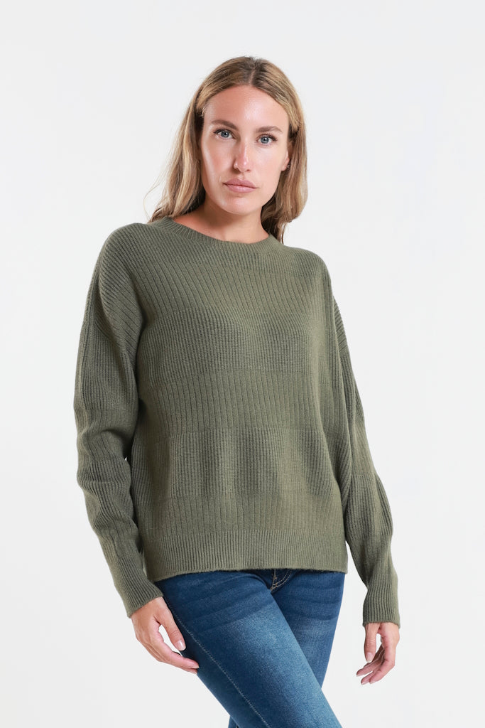 BLS430-303 Army Heather LS Alternating Rib Knit