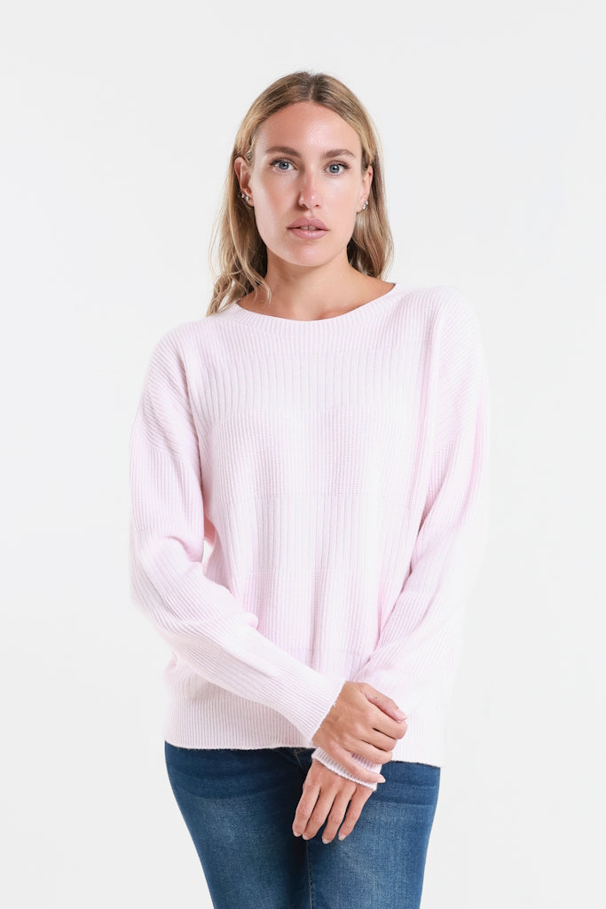 BLS430-650 Pink Heather LS Alternating Rib Knit