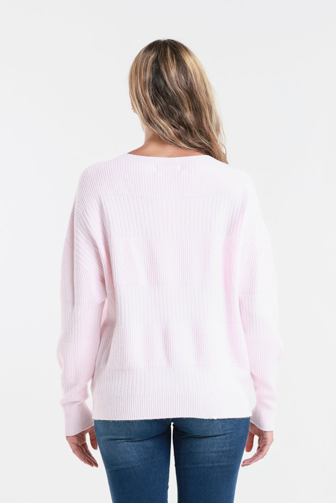 BLS430-650 Pink Heather LS Alternating Rib Knit