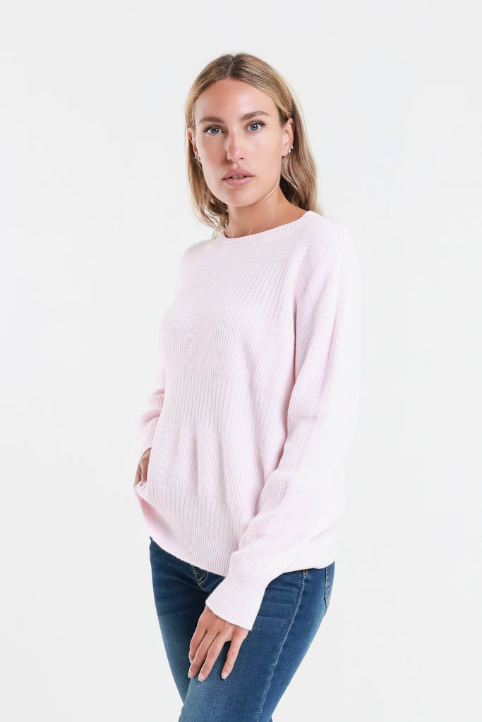 BLS430-650 Pink Heather LS Alternating Rib Knit