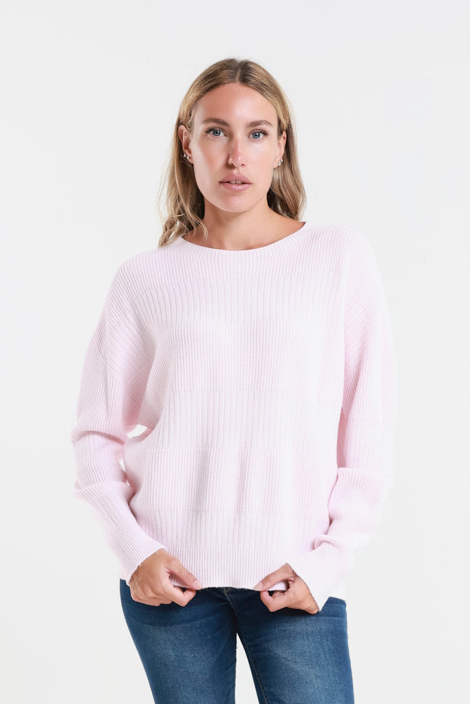 BLS430-650 Pink Heather LS Alternating Rib Knit