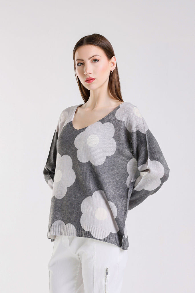 BLS431D 032 Dark Gray Daisy Hannah LS Light Sweater
