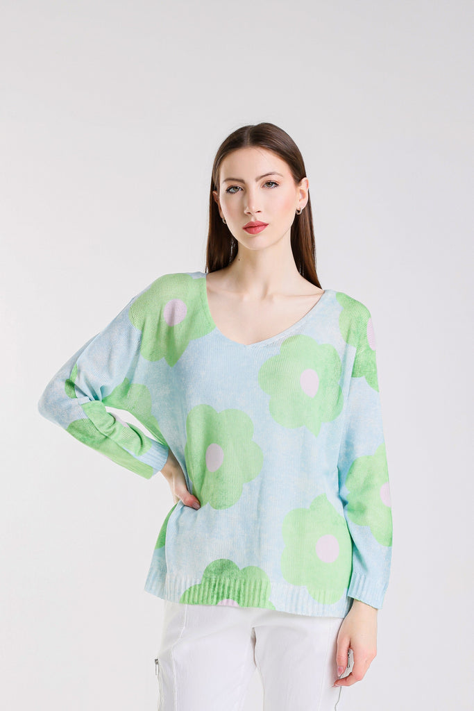 BLS431D 442 Aqua Daisy Hannah LS Light Sweater
