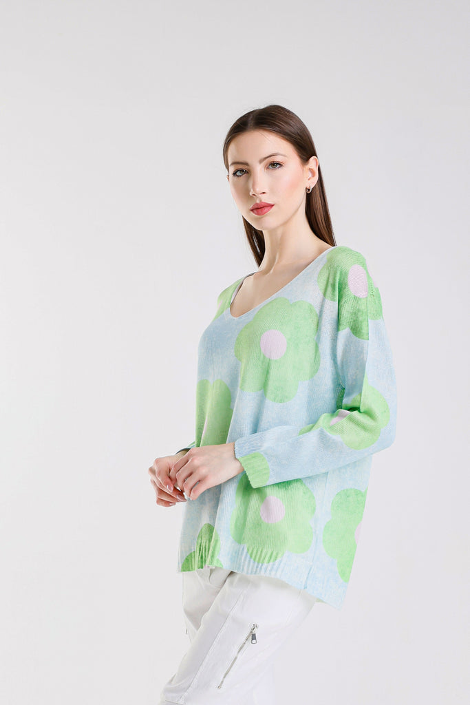 BLS431D 442 Aqua Daisy Hannah LS Light Sweater
