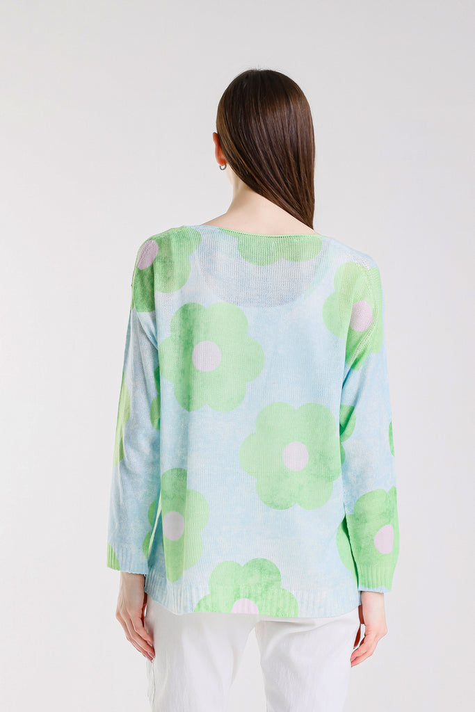 BLS431D 442 Aqua Daisy Hannah LS Light Sweater
