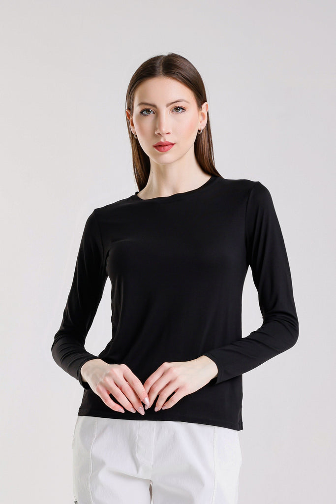 BLS432 001 Black Renata Long Sleeve Crew Neck Tee