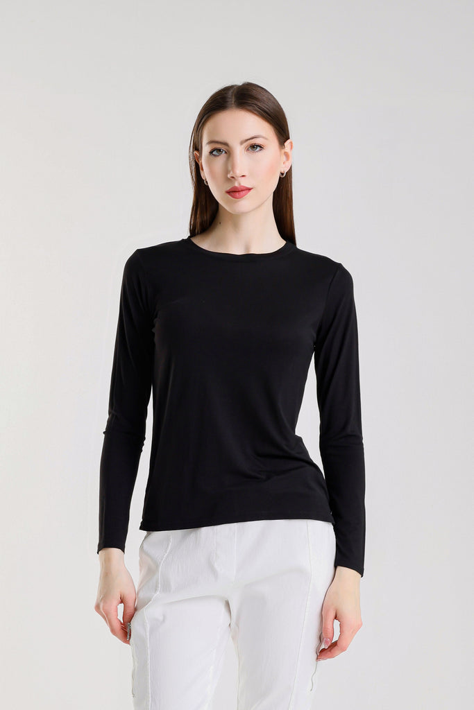BLS432 001 Black Renata Long Sleeve Crew Neck Tee