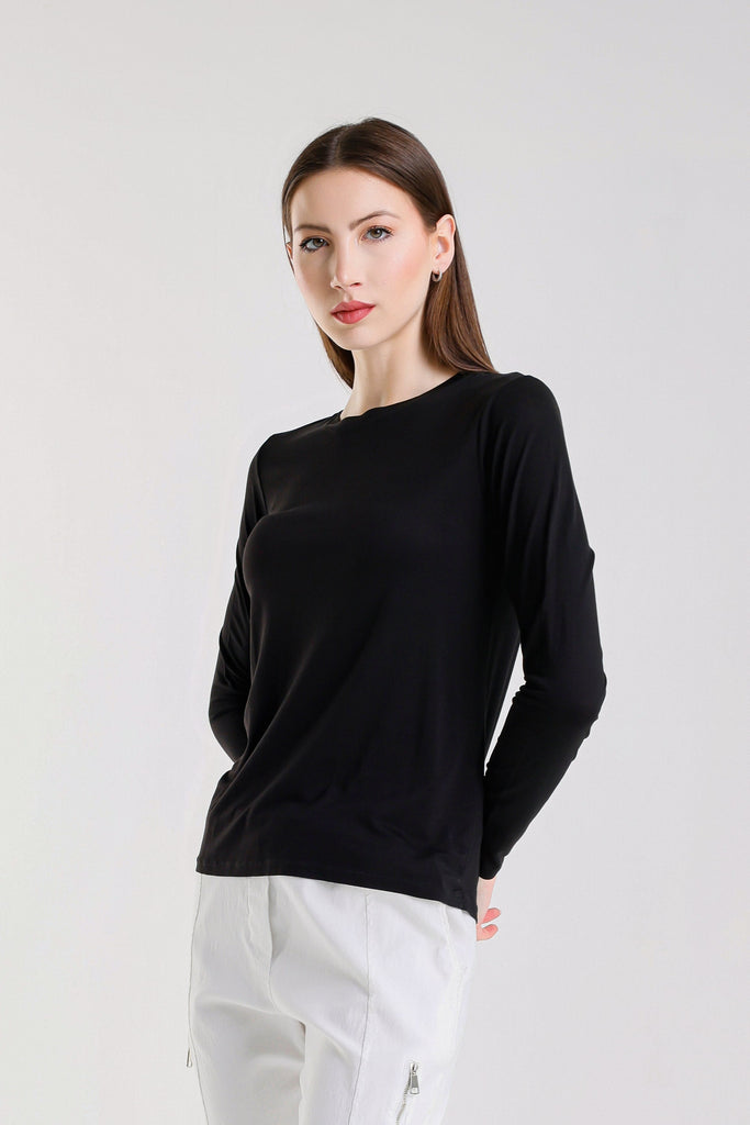 BLS432 001 Black Renata Long Sleeve Crew Neck Tee
