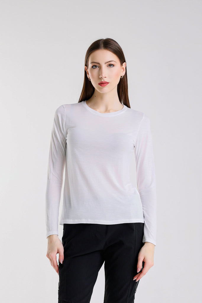 BLS432 100 White Renata Long Sleeve Crew Neck Tee