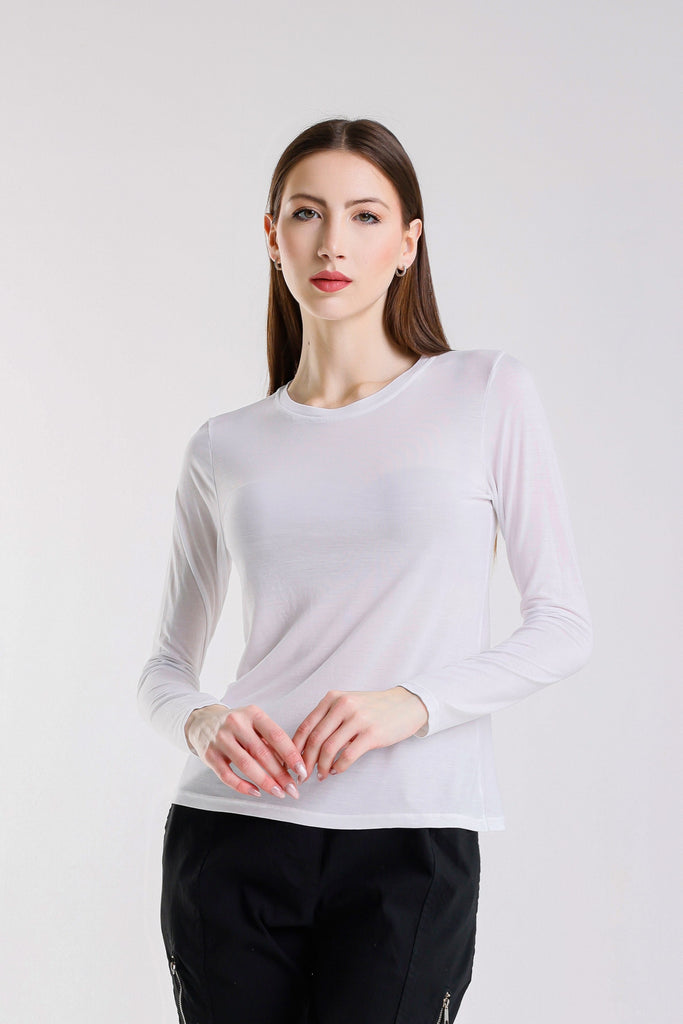 BLS432 100 White Renata Long Sleeve Crew Neck Tee