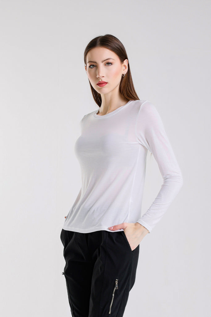 BLS432 100 White Renata Long Sleeve Crew Neck Tee